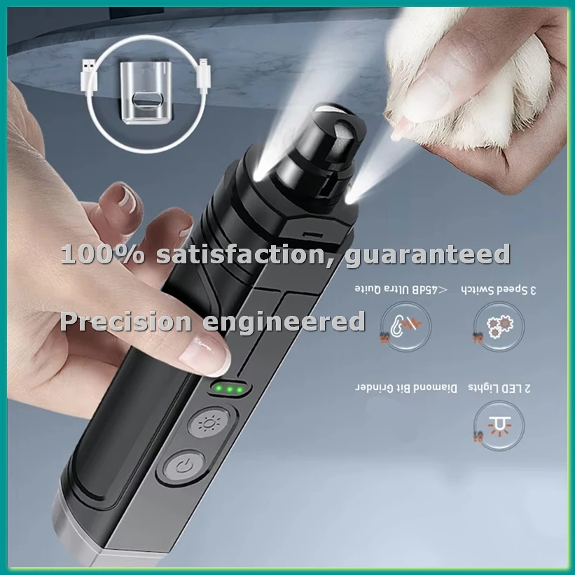 Electric Pet Nail Grinder - Professional Dog Nail Trimmer with 2 LED Lights, Rechargeable Cat Claw Grooming Tool-A46I