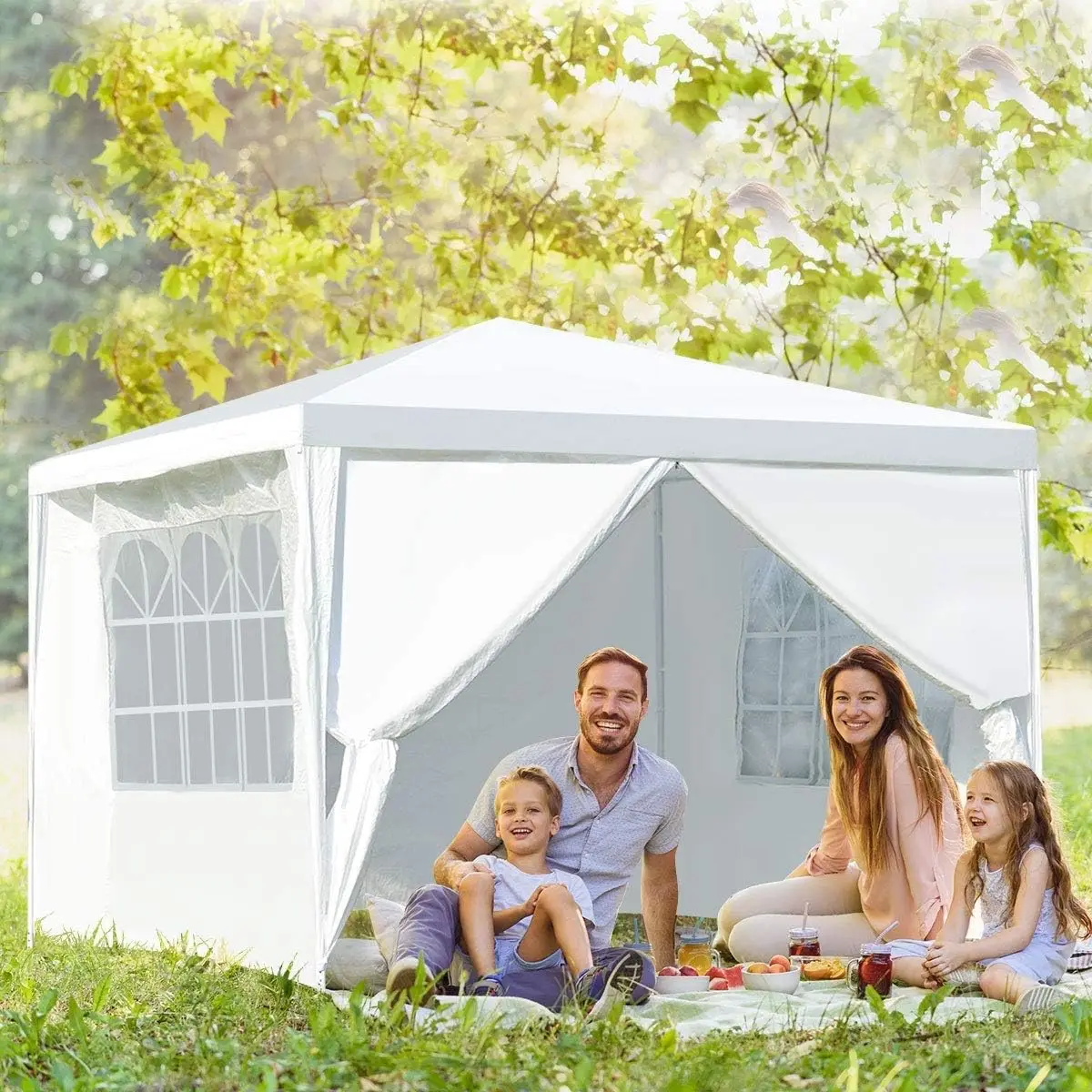 10' x 10' Outdoor Canopy Gazebo Pop Up Patio Pavilion Screen Shelter with 4 Removable Sidewalls and Clear Windows, Event Tent for Wedding, Party, Garden and Lawn