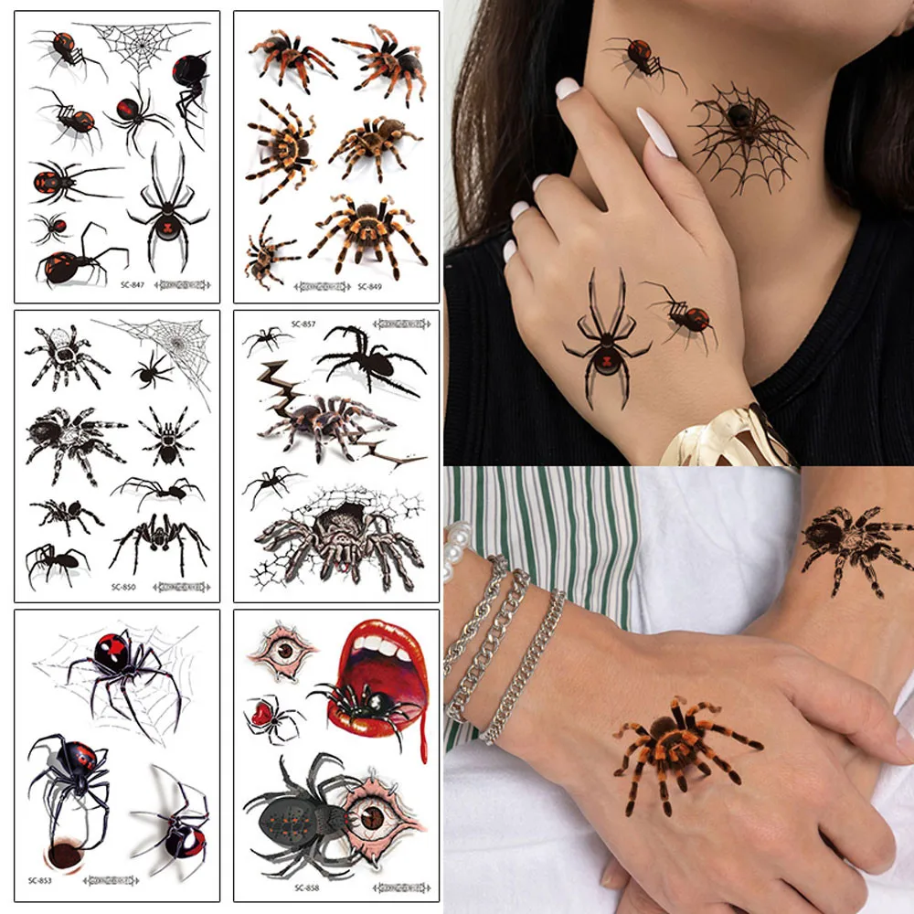 

Spider Web Halloween Fake Tattoos for Women Men Disposable Temporary Tattoos For Body Makeup Party Scary Tattoo Waterproof