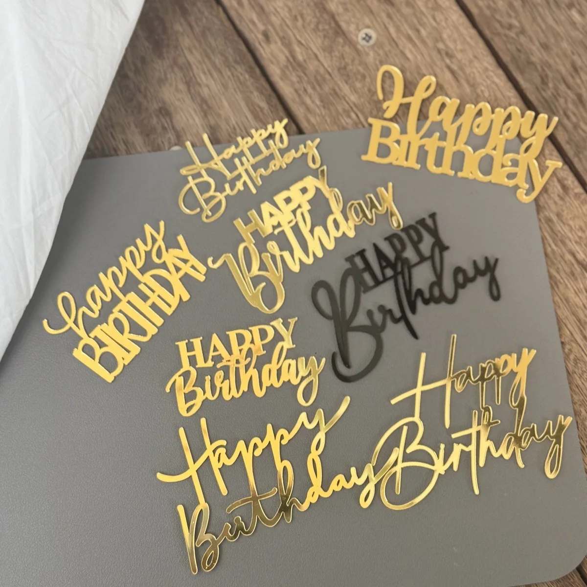 Cake Decorating Happy Birthday Cake Toppers Gold Acrylic Side Birthday Cake Decoration Topper for Baby Dessert Decoration