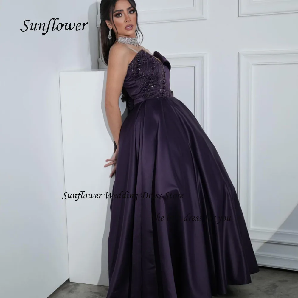 

Sunflower Strapless Formal Evening Dress 2023 Slim Appliques Pleat Satin A-LINE Floor-Length High-end Custom Party Gowns