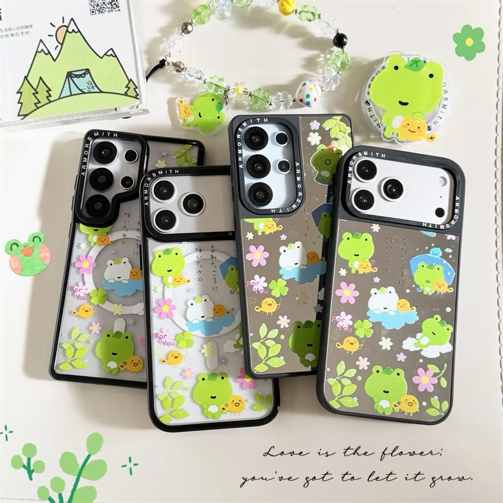 

Funny Cartoon Frog Magnetic Phone Case for Samsung Galaxy S26 Ultra S23 S25 Plus S24 FE Cover With Magsafe 3D Stand Chain Cases