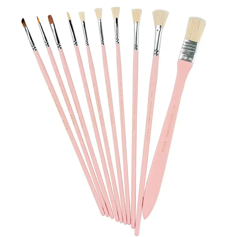 10 pcs/set gouache art test student pig bristle propylene oil paint brush fishtail fan-shaped hand-painted outdoor portable