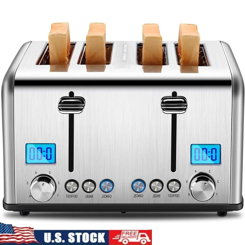 

Countdown Stainless Steel 4 Slice Toaster Extra Wide Slots Bagel Defrost Cancel Function 6 Shade Settings Crumb Tray Easy Clean