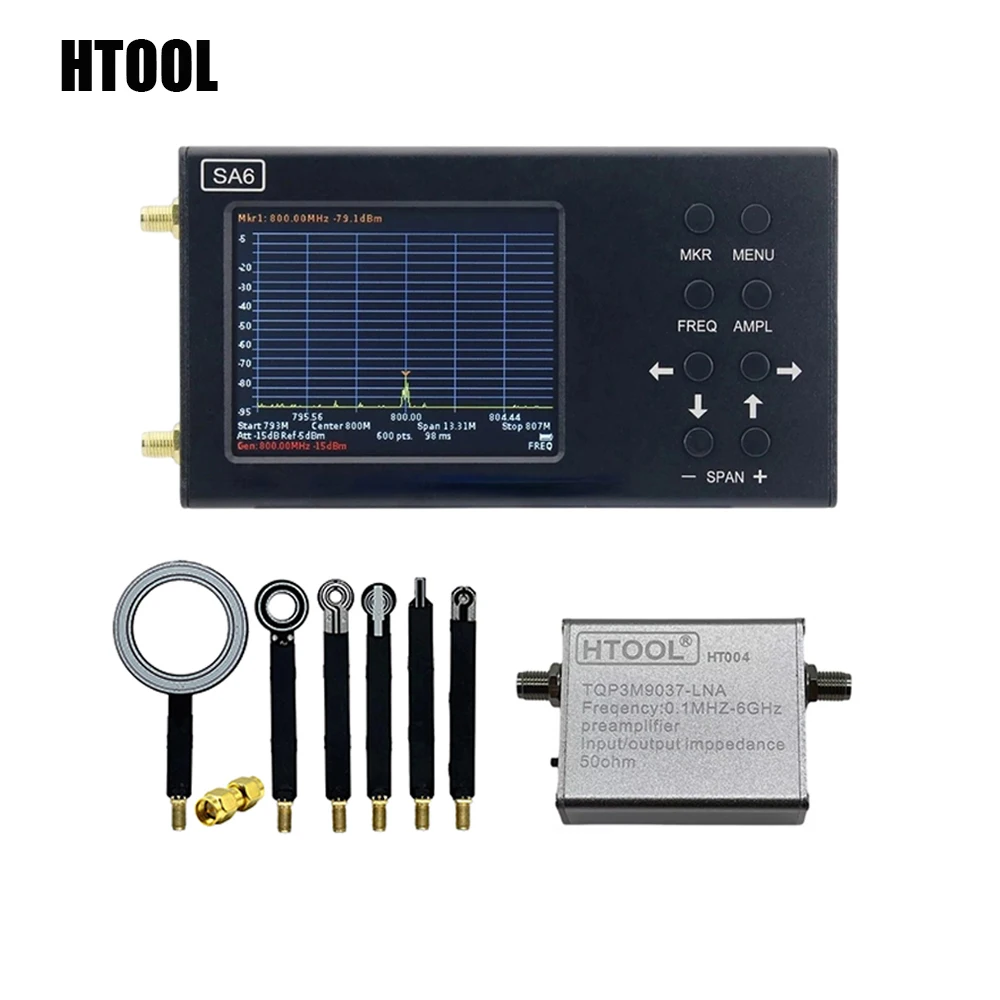 HTOOL SA6 Portable Spectrum Analyzer Signal Generator 35-6200Mhz Signal Measurement Boosters Amplifier Magnetic Field Probe