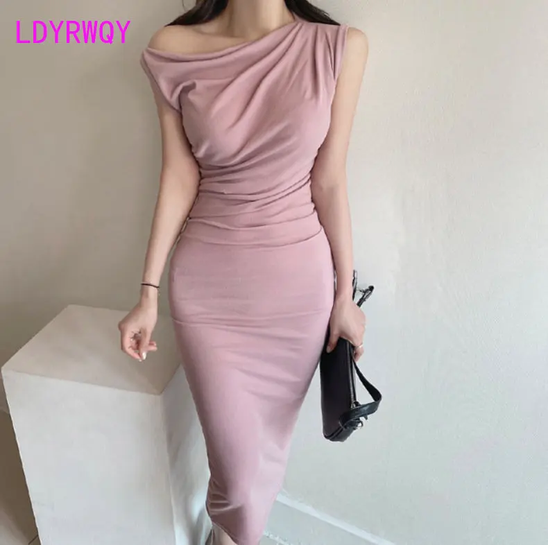 2023 Summer New Korean Version Wrinkle Slim Wrap Hip Waist Fit Tank Top Bottom Dress