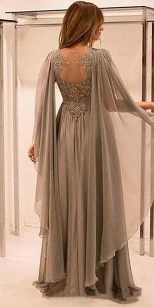 Elegante vestido de encaje de gasa para madre de la novia, cuello en V, chal de manga acampanada, talla grande, Formal, personalizado, vestidos de fiesta para mujer