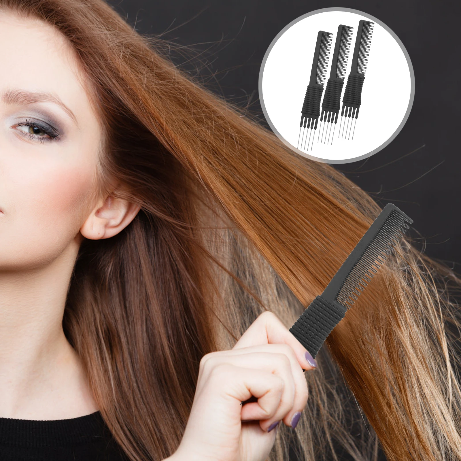 

3pcs Hair Comb Durable Plastic for Daily Use Anti-static Haircut Tool Metal Pick Tail Fork Plaiting Rat Pin Combs Hairstyle