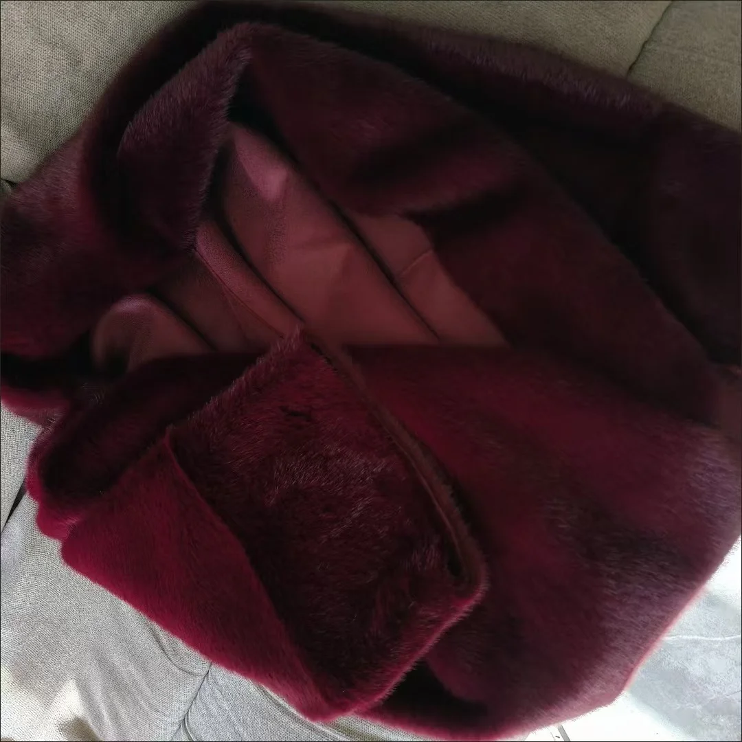 معاطف نسائية ماكسي من الفرو الصناعي معطف متوسط الطول أنيق سميك دافئ كم كامل غرزة مفتوحة فضفاضة أمي الخريف الشتاء ملابس الشارع