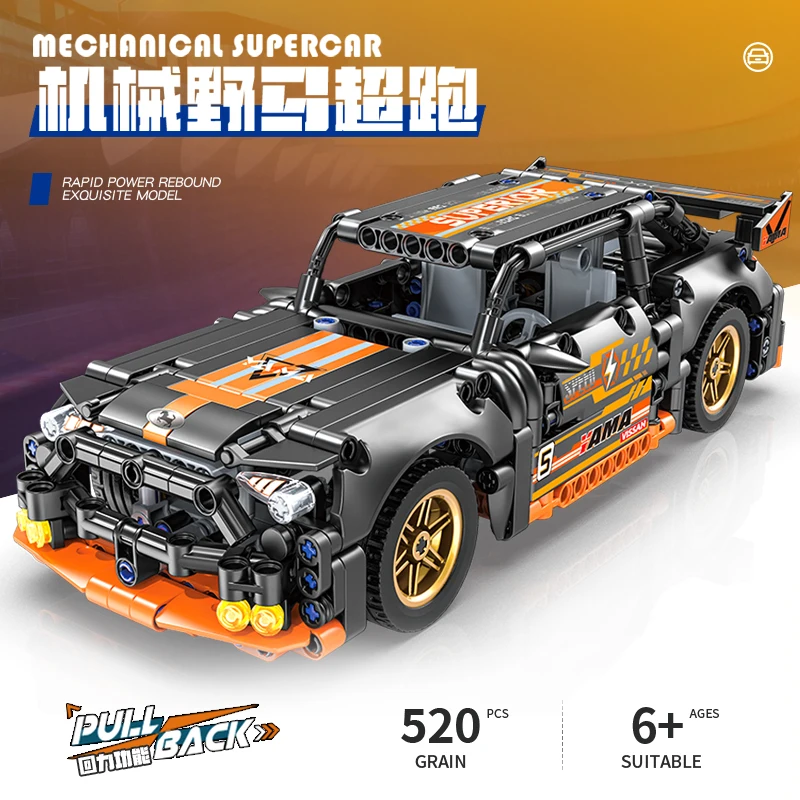 

J2004 Dark Mustang Automatic Sliding Machine Building Blocks Sports Car 520PCS Puzzle Assembly Building Blocks Gift Toys