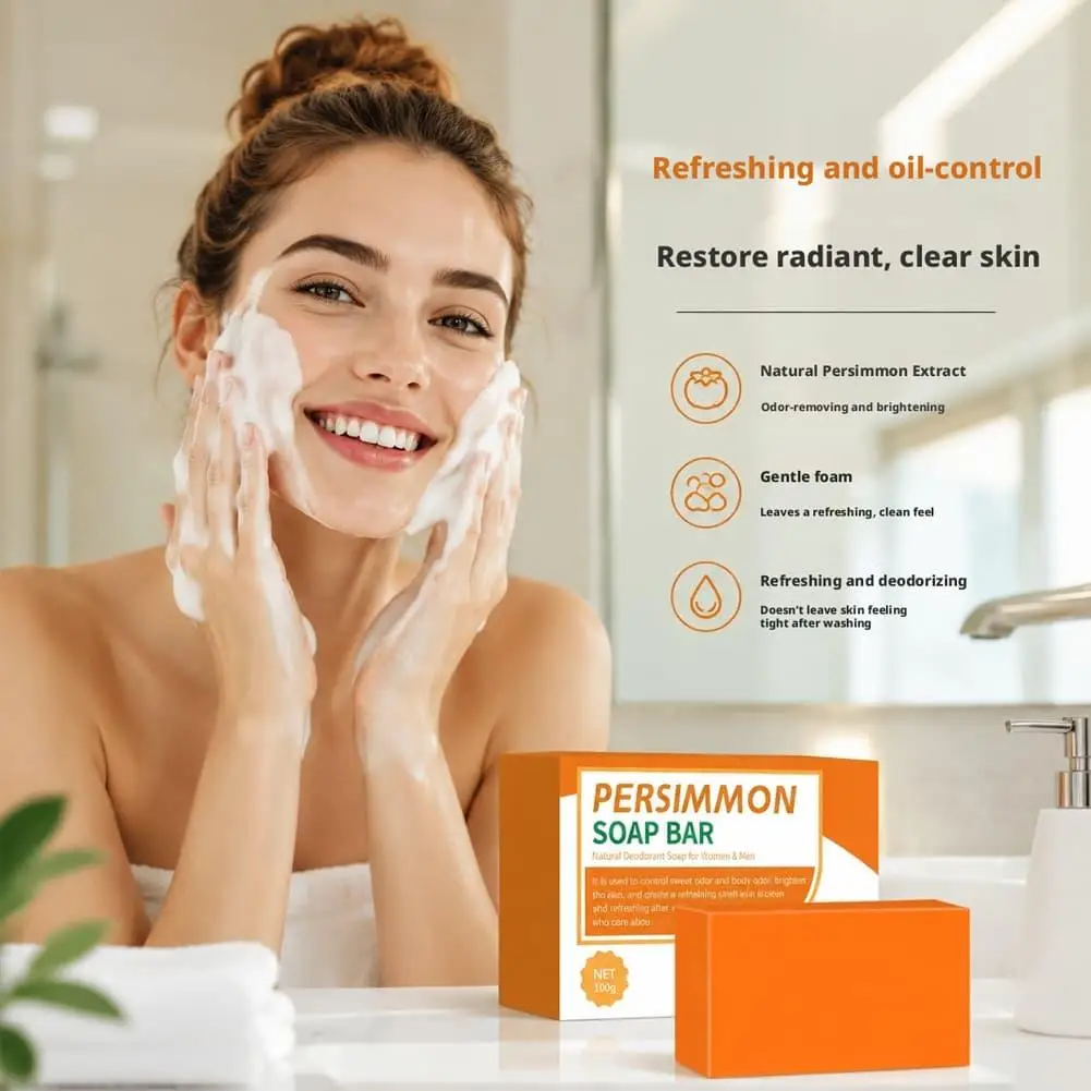 Persimmon Deodorant Soap Bar 100g Gentle Cleansing pH 5.5 Skin Care Deep Cleaning Oil Control for Daily Use