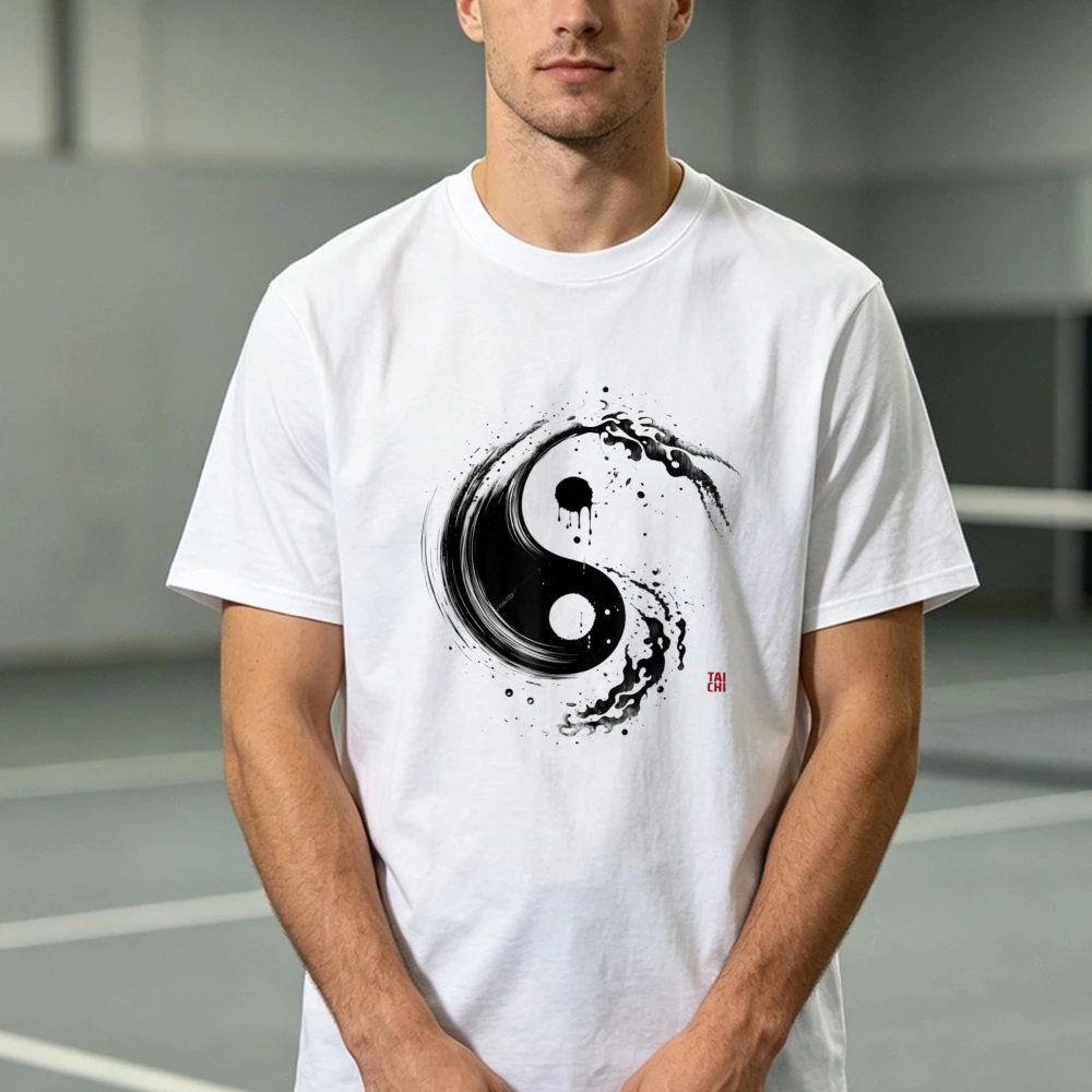 Yin Yang Watercolor Asian Tai Chi Meditate Harmony in Motion T-Shirt Yin Yang Tai Chi Unisex Casual Top Cotton Short Sleeve Tee
