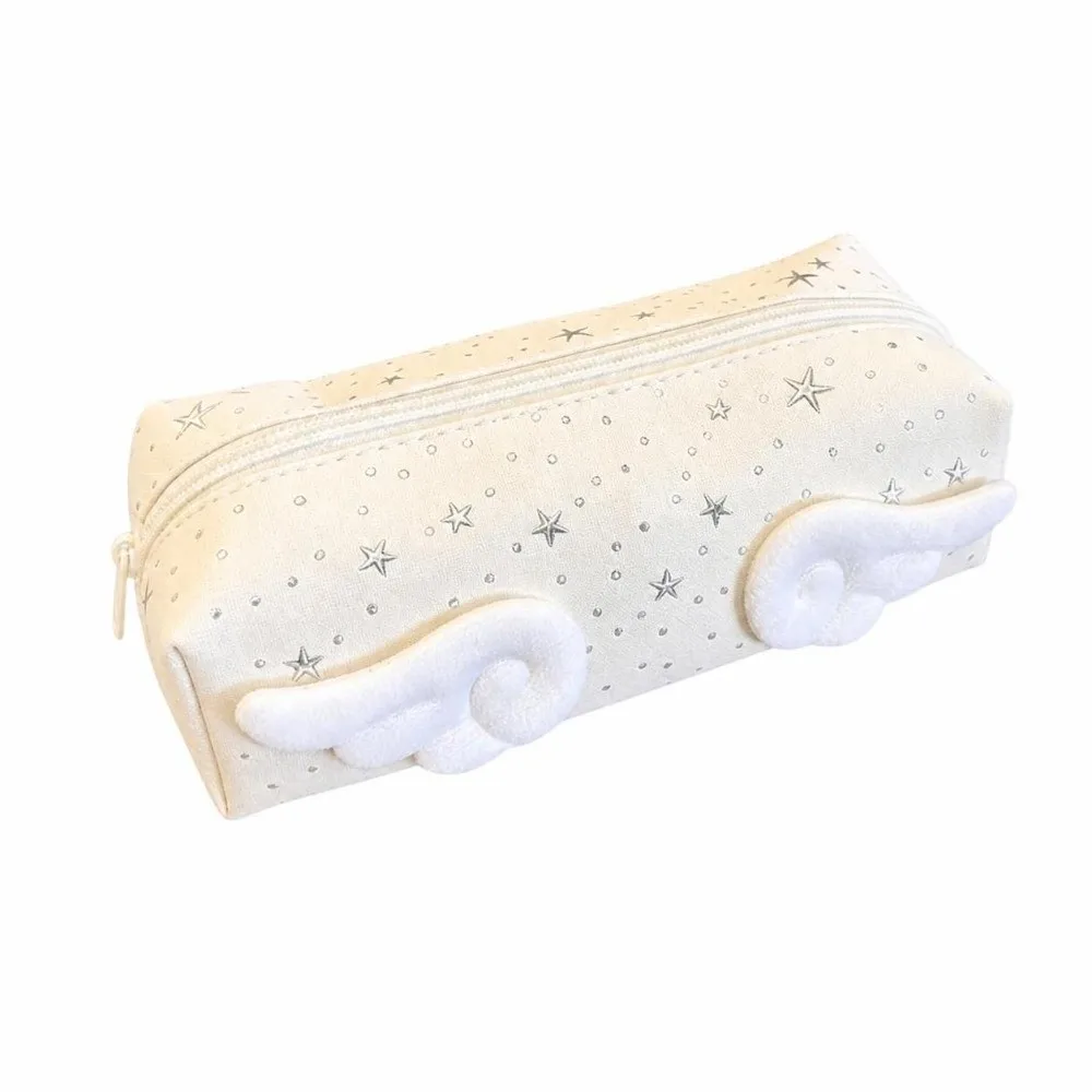 Multifunctional Star Print Pencil Case With Wings Decor Large Capacity Pen Bag Stationery Organizer Students