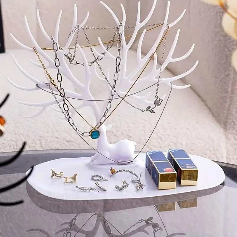 

Jewelry Display Earrings Necklace Cartoon Deer Organizing Desktop Ornaments Storage Rack Deer Antler Tree Shaped Earring Holder