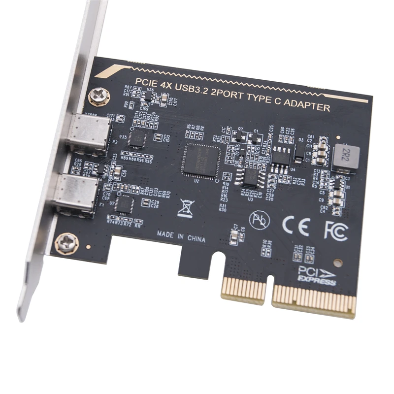 PCIE to Dual Type C Expansion Card PCI Express X4 to Dual Port Type-C USB 3.2 GEN2 10Gbps Riser Card ASM1142 Chip for Desktop PC