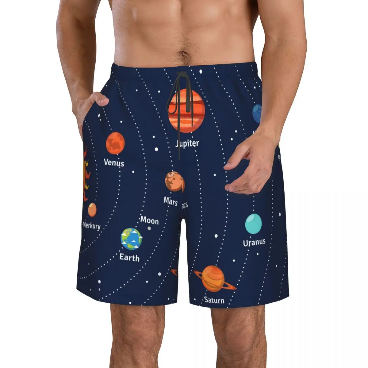 Mens Swimming Shorts Swimwear Educational Solar System Orbits And Planets Men Trunks Swimsuit Beach Wear Boardshorts