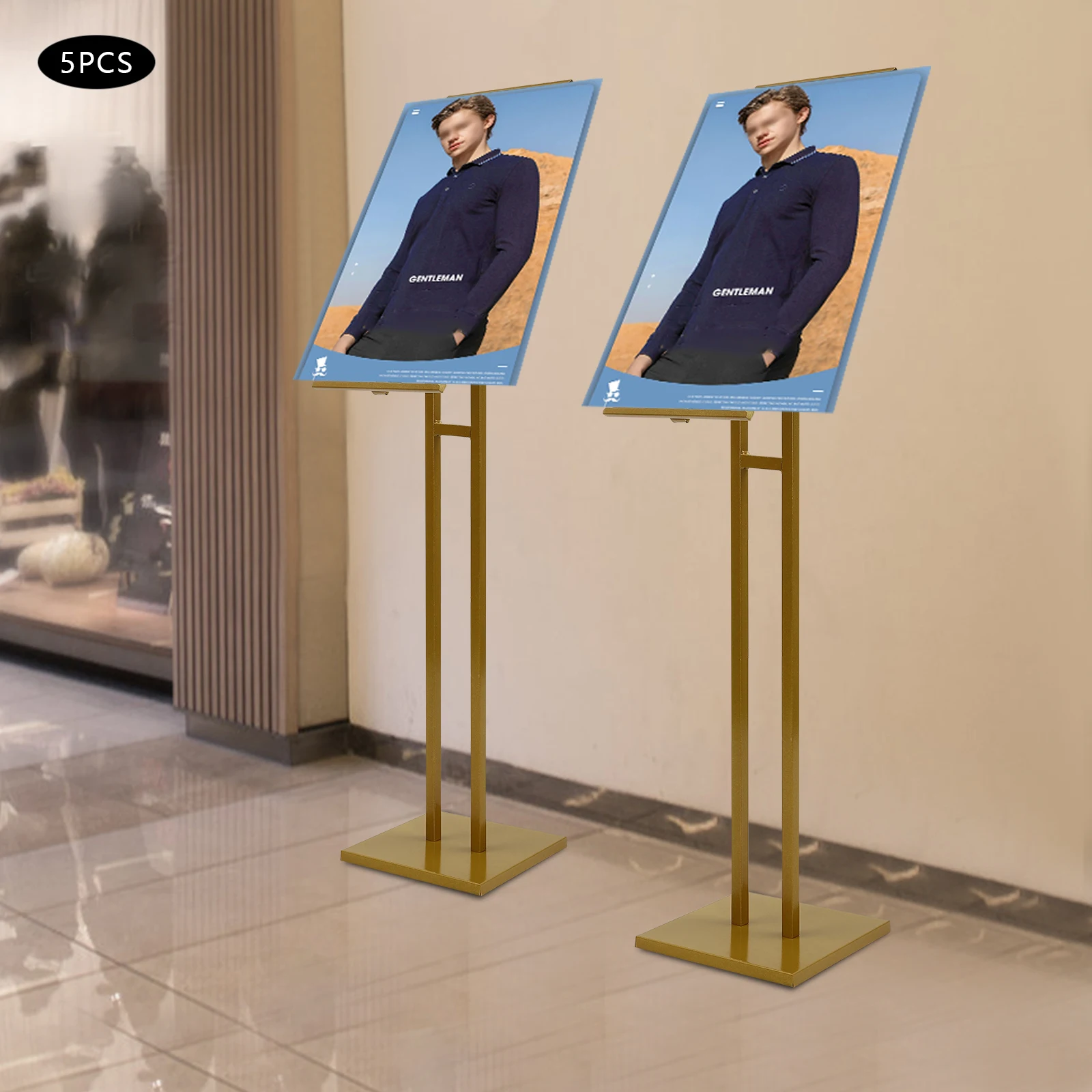 Golden Iron 130-150cm Adjustable Advertising Stand 5-piece Suit Display Stand 360-degree Rotating Floor Poster Stand