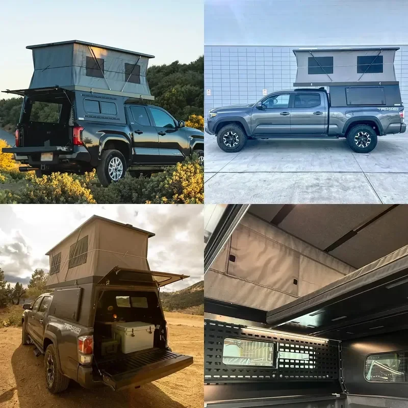 Factory Hot Sale-Heavy Hard Pickup Canopy Up With Soft Side Straight Lift Tent Tacoma Hilux Gladiator
