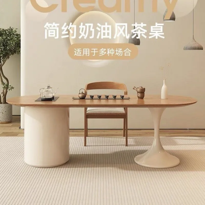 Cream living room tea table integrated table and chair combination household tea light luxury balcony solid wood tea table