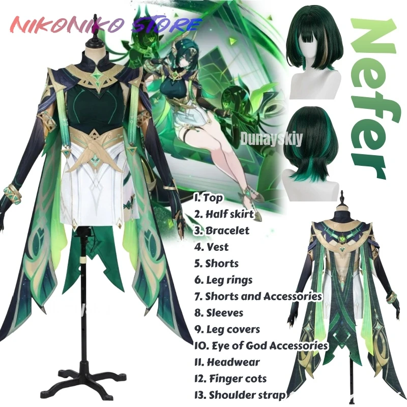 

Nefer Косплей Игра Genshin Impact Костюм Парик Платье Униформа Костюм Комплект Головных Уборов Хэллоуин Карнавальная Вечеринка Реквизит Для Женщин Девочек