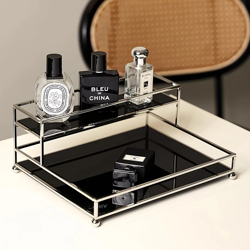 Double-Tier Acrylic Wide Bottom Storage Shelf Elegant Metal Finish Bedroom Storage Shelves Room Decorations Interior Accessories