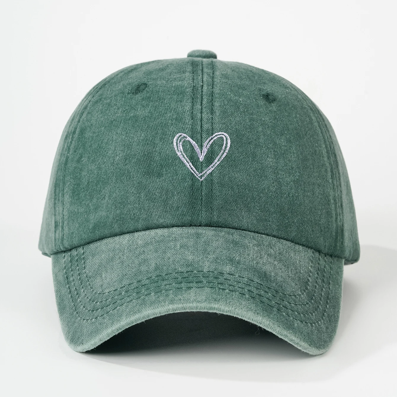 Spring/SummerHat Female Embroidered Peach Heart Wash Denim Baseball Hat Casual Korean Version Thin Couple Soft Top Duck Hat Male