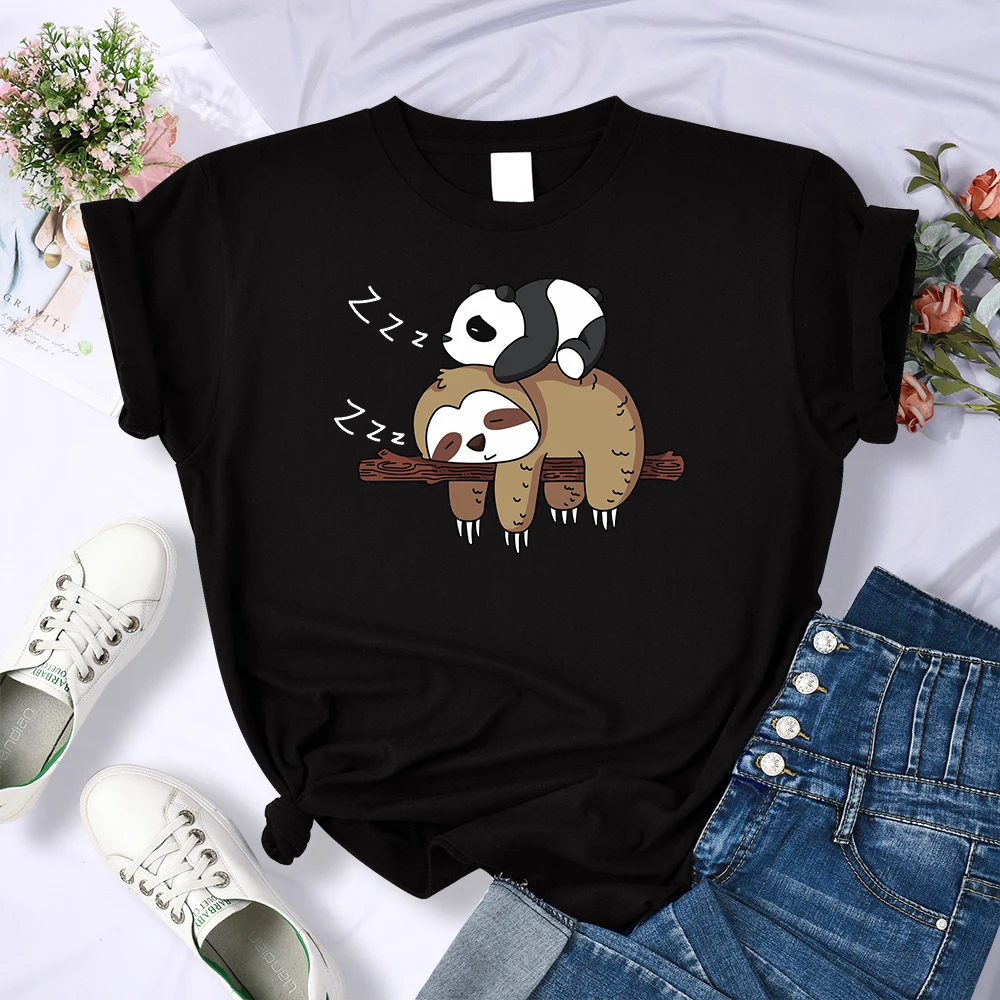 Sloth And Panda Sleeping Hip Hop T-Shirts Women Fashion Loose Casual Wear Summer Brand T-Shirt Harajuku Fashion Brand New Tops