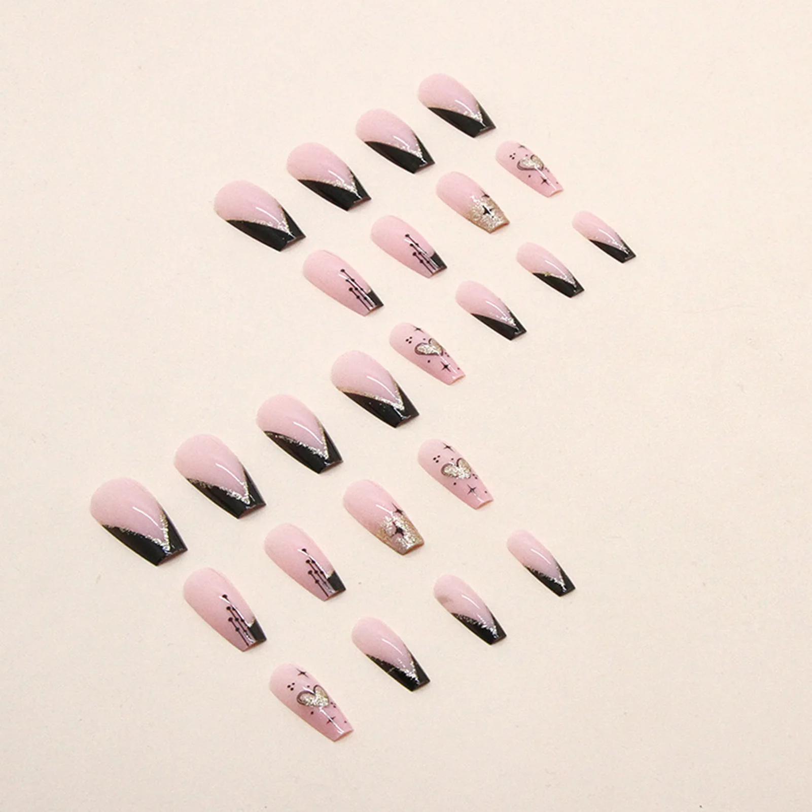 Gold Flash-Powder Pink Fake Nails Durable and Never Splitting Fake Nails for Nail Art Beginners Practice