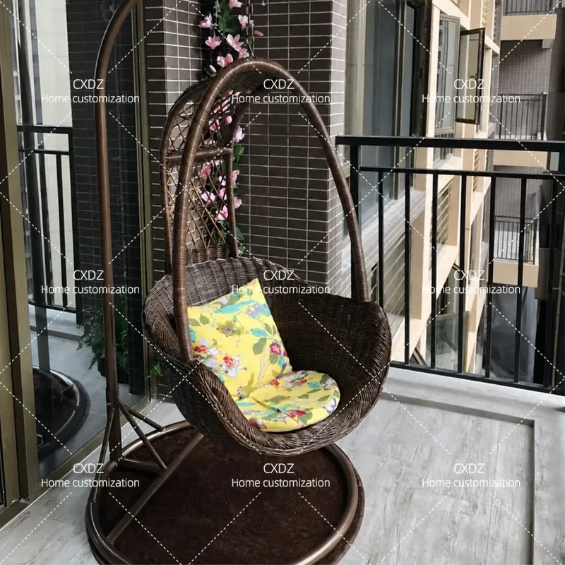 Vine Hanging Basket Chair Rocking Swing for Balcony Bedroom Indoor Courtyard Braided Rattan Hammock Cradle Seat