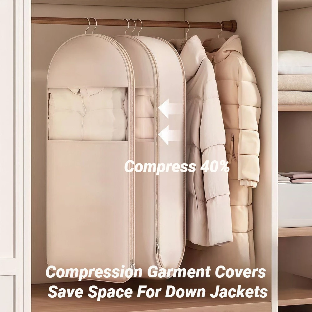 Visible Hanging Down Jacket Compression Dust Cover Wardrobe Closet Clothes Storage Bag Organizer