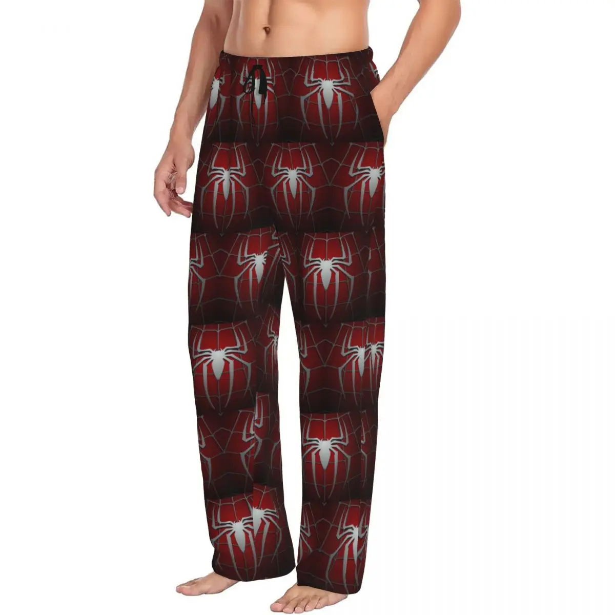 Custom Red Spider Web Pajama Pants Men's Lounge Sleep Drawstring Sleepwear Bottoms with Pockets