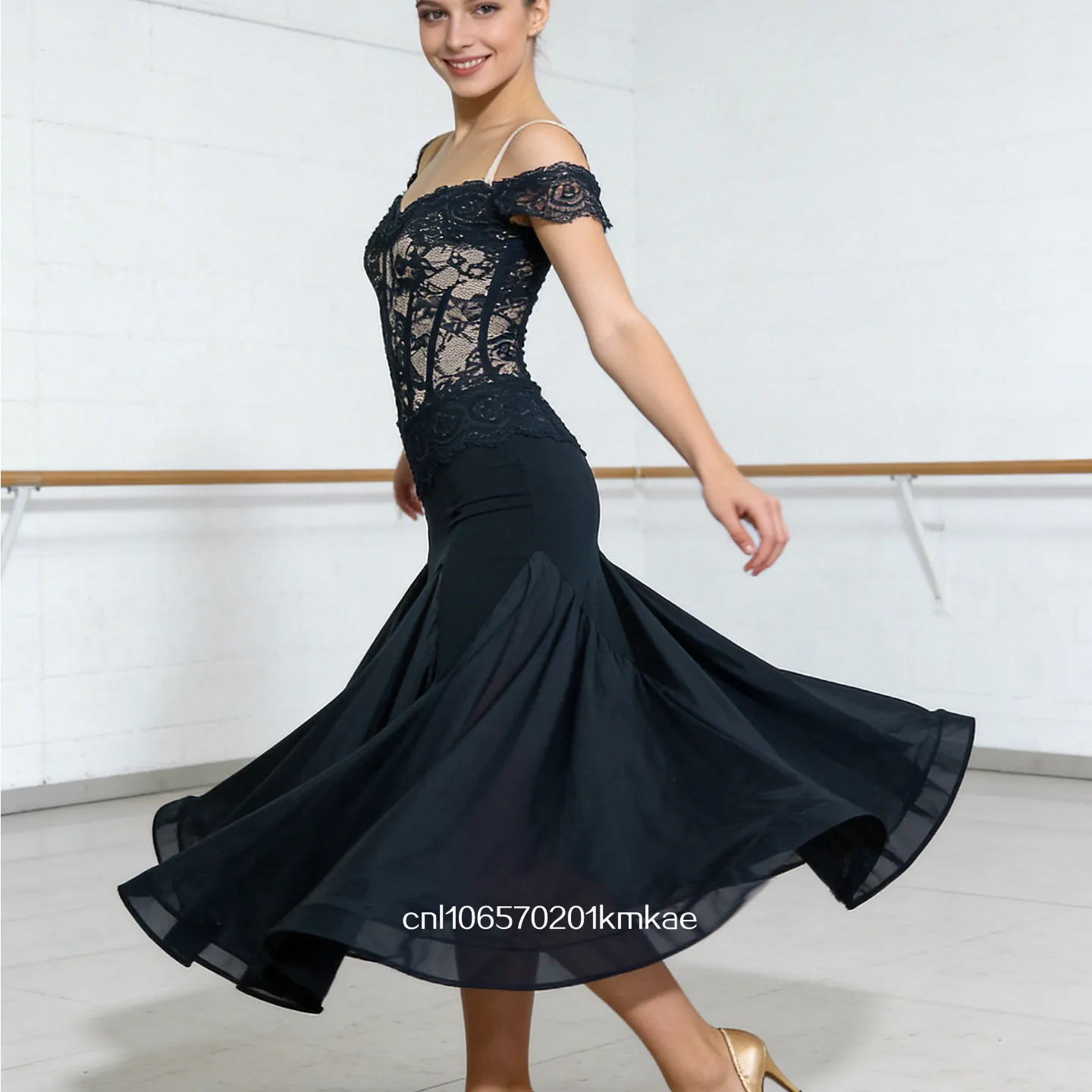 New Elegant Women's Ballroom Dance Dress Standard Modern Dance Wear Costume Big Swing Lace Party Waltz Practice Dress