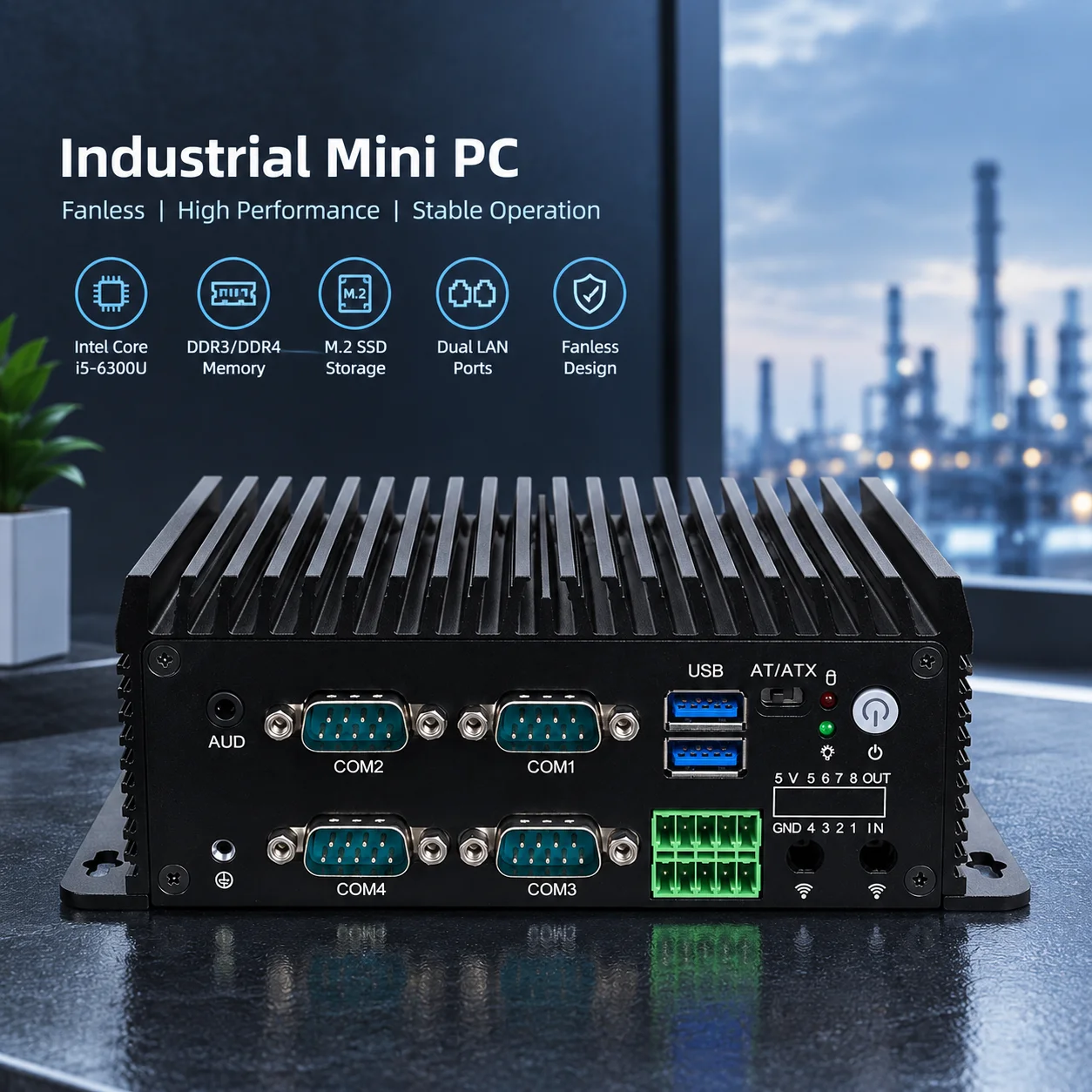 Fanless Mini Industrial PC MeetNeng UNO Intel i5-6300U Embedded Network Computer With Dual LAN VGA M.2 SSD DDR3 DDR4 Memory Soft