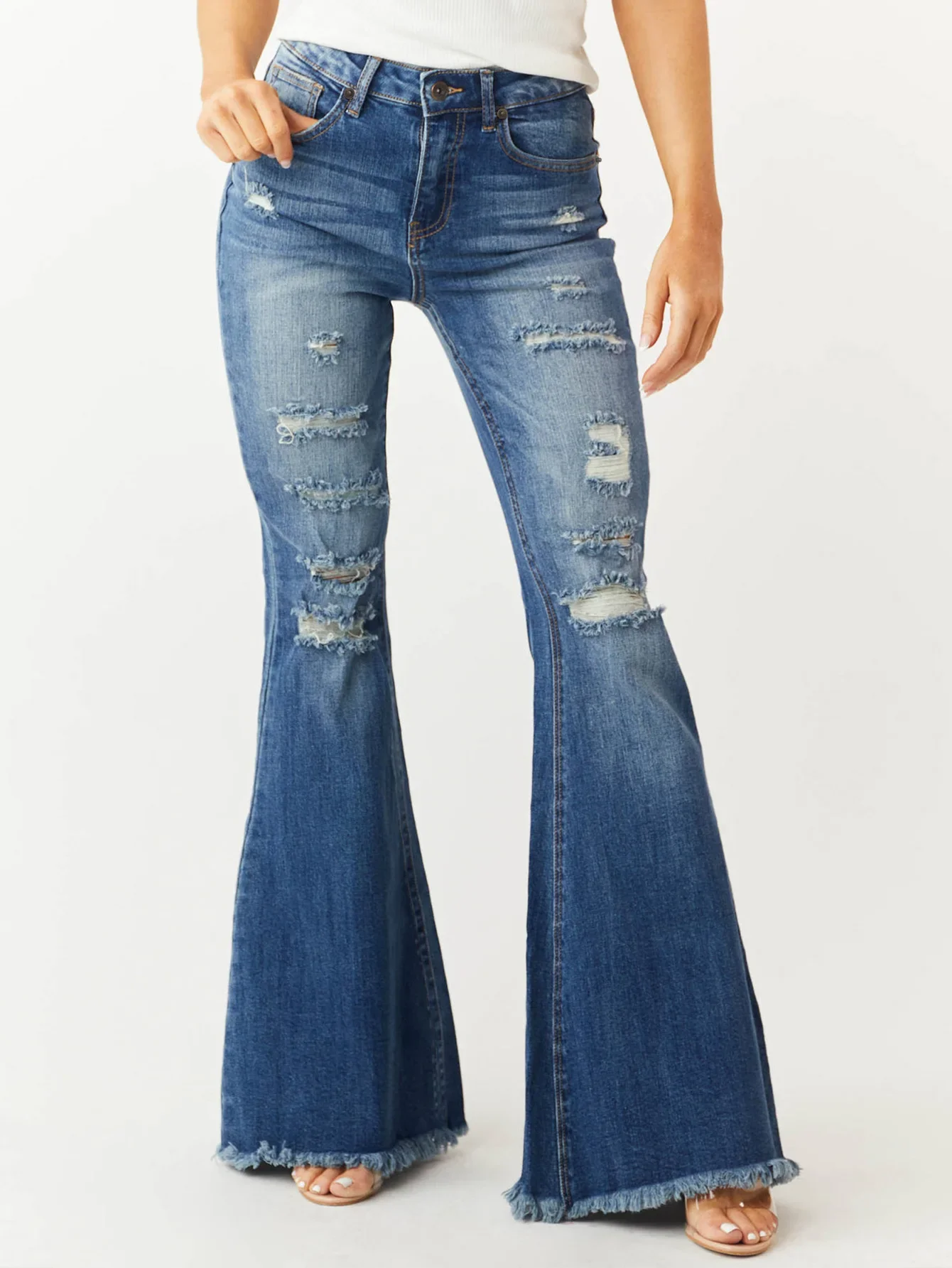 Women's Fashional New Style Mid-Waist Slim Fit Elastic Retro Bell-Bottom Jeans for Casual Wear