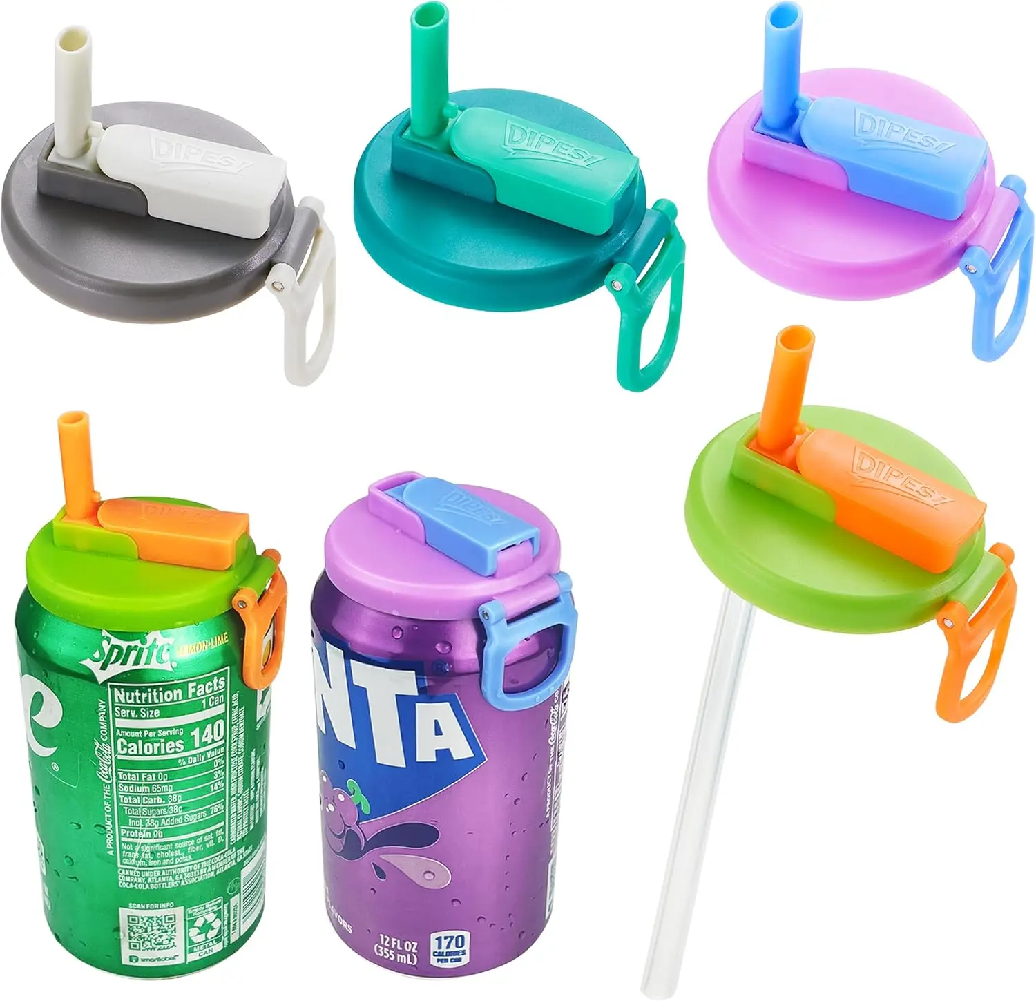 Soda Can Lids with Straw,Silicone Straws Soda ​Can Covers Lid,Reusable for Can Covers for Soda, Beverage, Juice,Seltzer