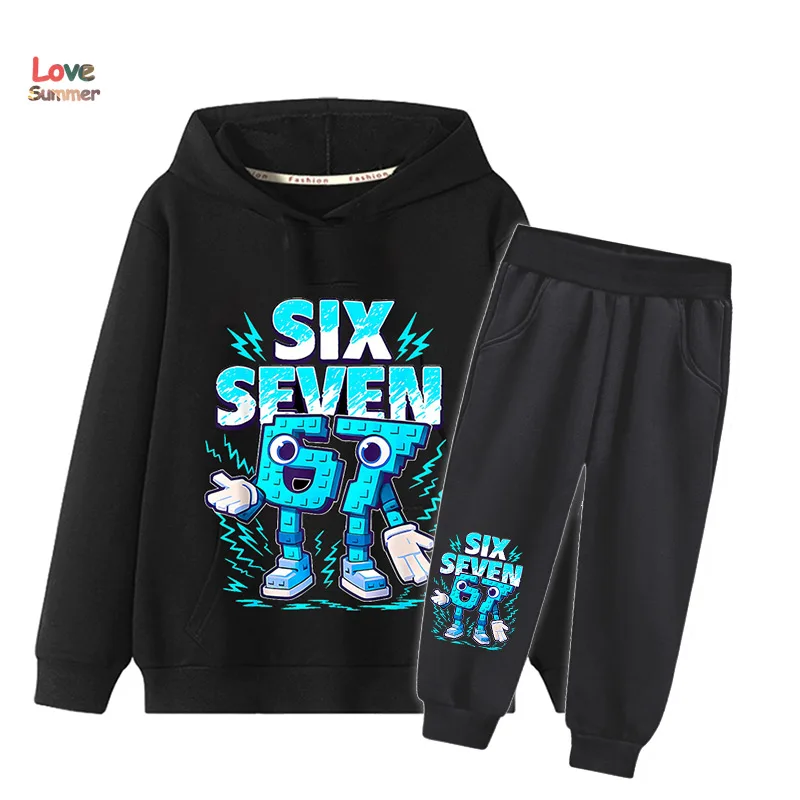 67 Six Seven Hoodie-Hose 2-teilig für Jungen und Mädchen, Italienischer Brainrot Kinder-Sweatshirt 2-teiliges Set, Kapuzenpullover Baby Freizeitanzug – Detail 3