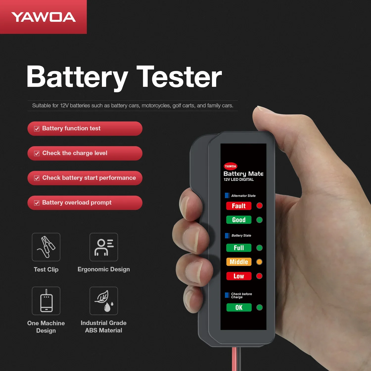 Portable Mini Automotive Battery Tester 12V BM310 BM320 with Testing Clips/Cigarette Lighter,Car Battery Health Status Detection