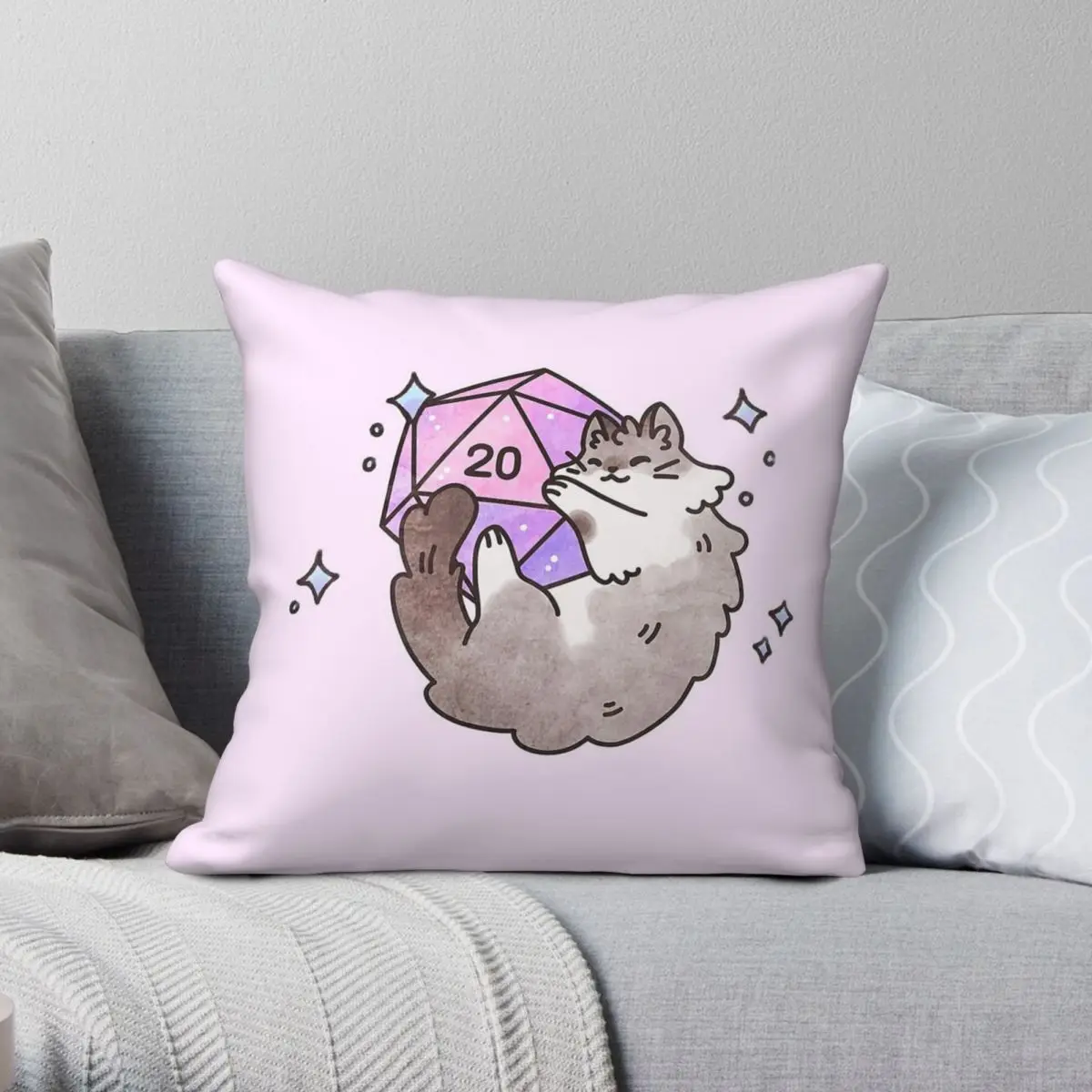 

Fluffy Cat With Dice Square Pillowcase Polyester Linen Velvet Creative Zip Decorative Room Cushion Case Wholesale 18"