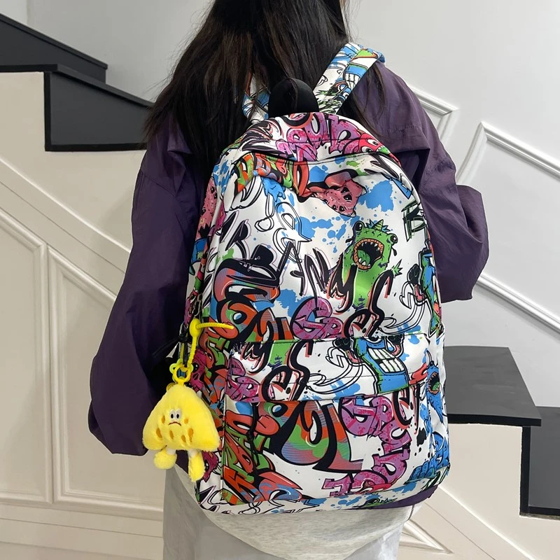 Large Capacity Graffiti Pattern Backpacks New In 2025 Waterproof Nylon School Bags Colourful Leisure Or Travel Bags Women