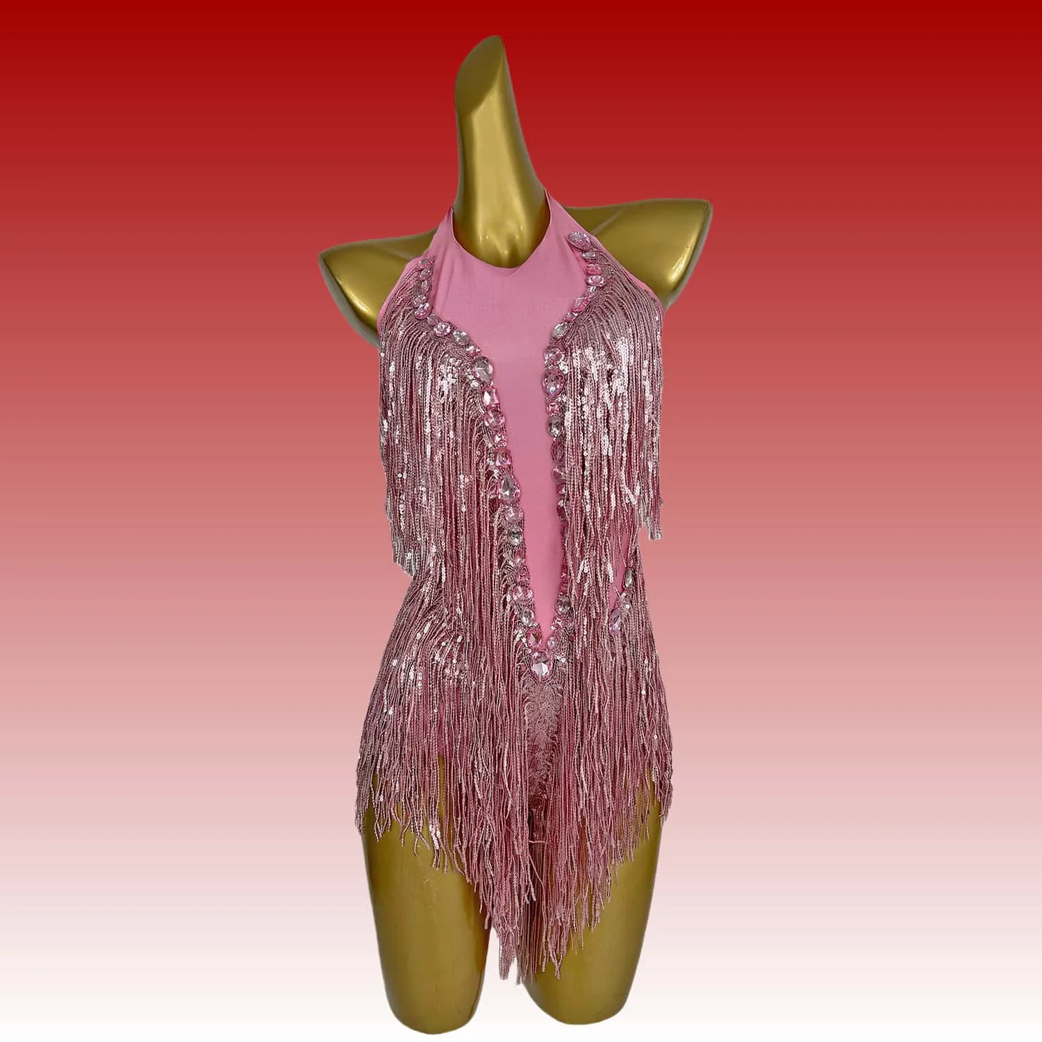 Shuye Pink Fringed Latin Dance Talent Performance Suit Female Group Backing Dance Leotard Nightclub Performance Jumpsuit