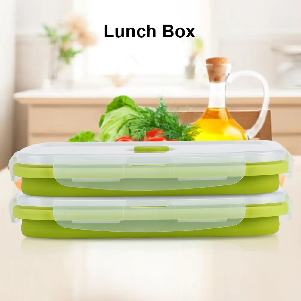 Portable 800ml Collapsible Lunch Box Silicone Clip-On Lid Folding Food Container Collapsible Food Containe For Outdoor Travel