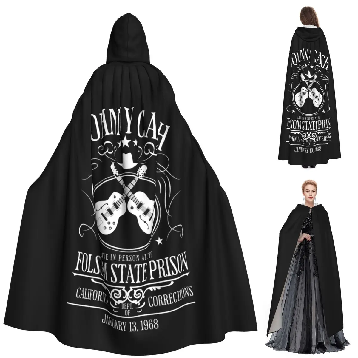 

Johnny Cash Live At Folsom State Prison Jan 13 1968 Long Hooded Cloak Witch Medieval Costume Cosplay Cape HalloweenVampire Adult