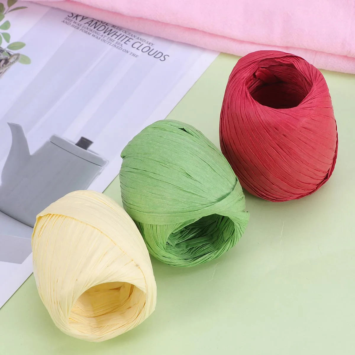 

3 Rolls 20M Natural Raffia Straw Rope Durable Cord For Diy Crafts Gift Packaging Wedding Decorations Christmas Tree