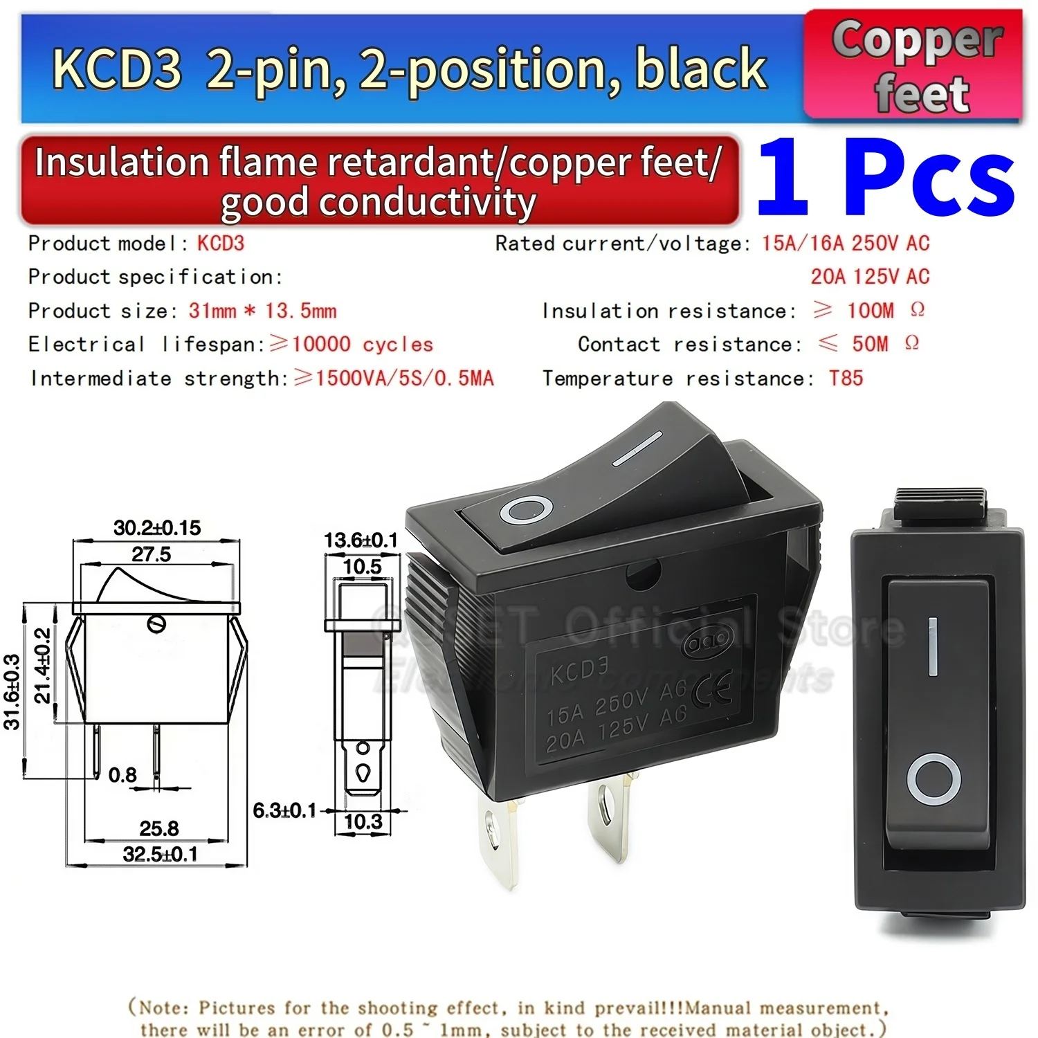 1 Stück KCD3 Wippschalter EIN-AUS-EIN 2 3 Positionen 2 3 Pins Elektrische Ausrüstung Mit Lichtschalter 15A16A 250V/220V 20A 125V AC – Detail 9