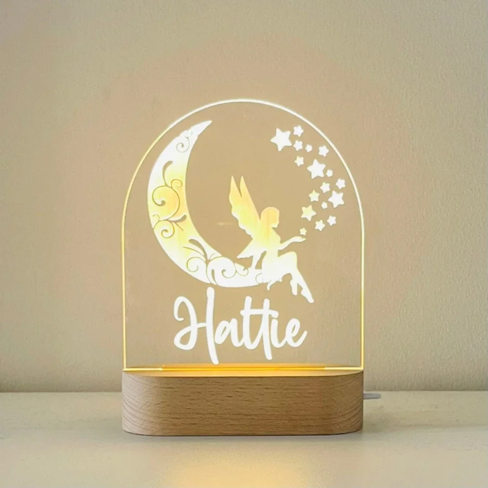 Nome della scuola materna personalizzato Stella Luna Fata Arcobaleno Nuvola LED Luce notturna USB per bambini Lampada decorativa per la cameretta dei bambini