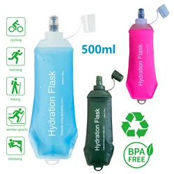 AXEN-botella de agua plegable, termo suave de TPU, para ciclismo, correr, acampar, viajar, color rosa, azul, verde, 500ml