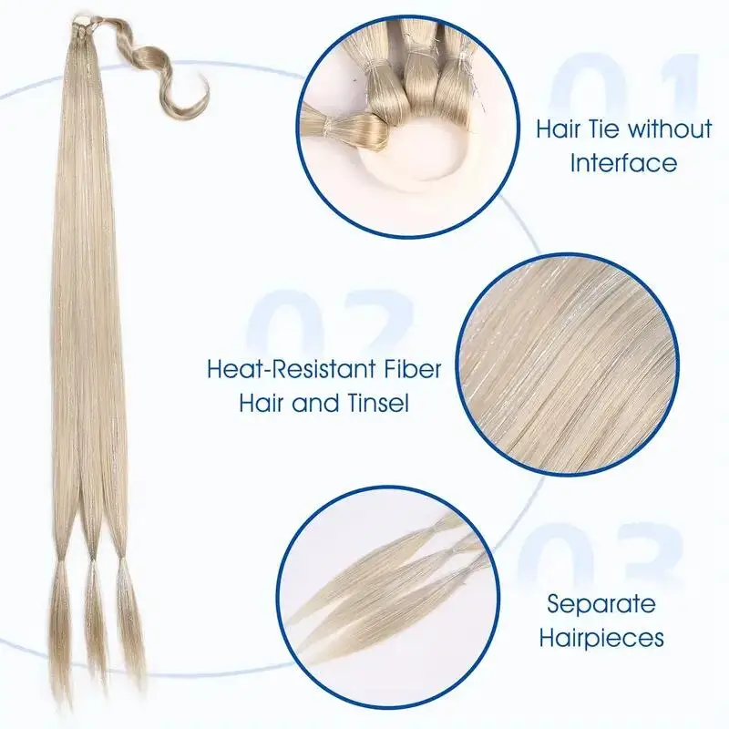 Extensões retas sintéticas do cabelo do rabo de cavalo, envoltório ao redor, hairpiece natural, Headwear, 30"