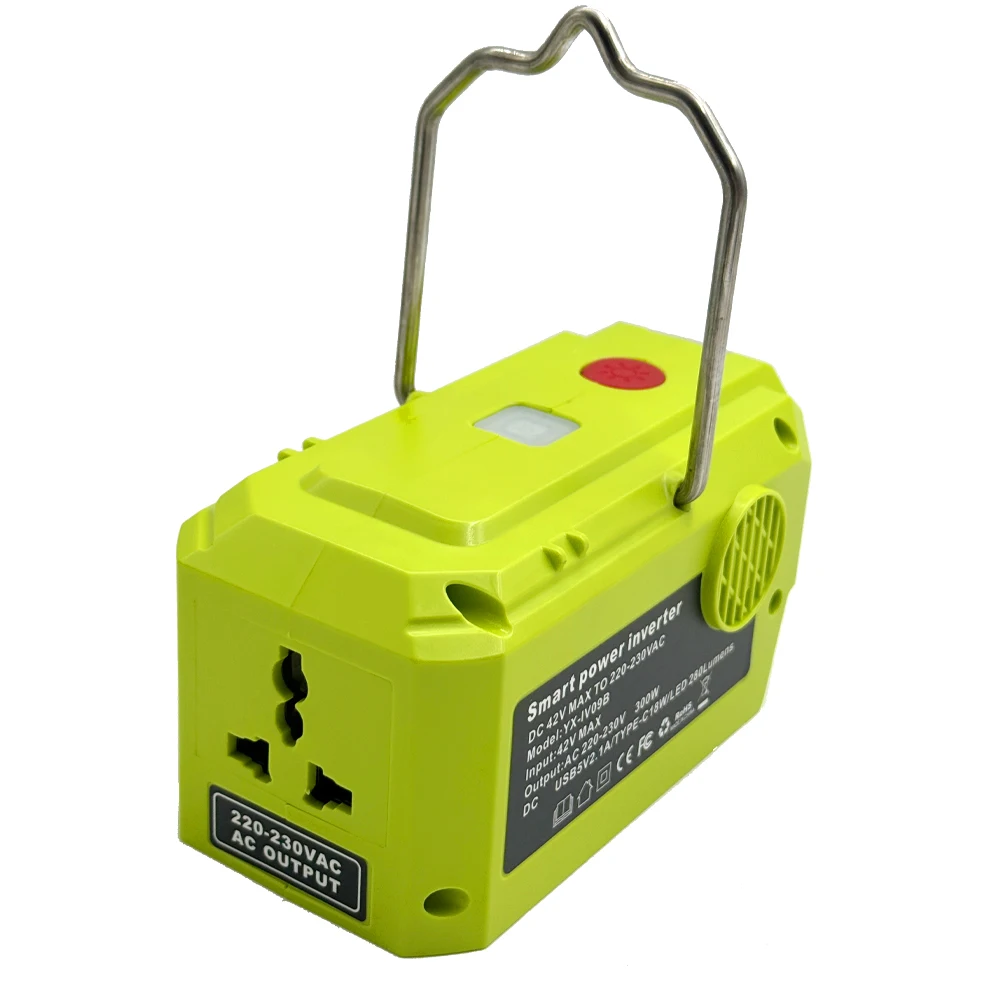 Power Inverter for Ryobi 40V Battery 300W Power Supply Inverter to AC 110V/220V with USB Port Type C Output Port LED Lighting