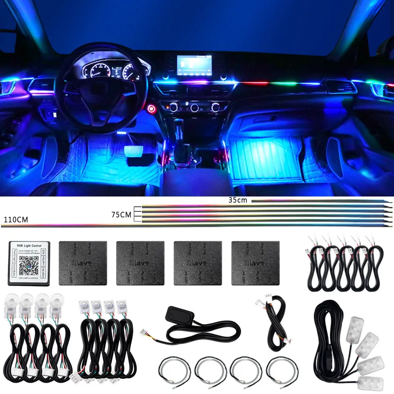 

18/22 in 1 Led Car Atmosphere Lights Symphony 213 64 Color RGB Interior Ambient Lighting Blutooth APP Control Acrylic Strip Kit