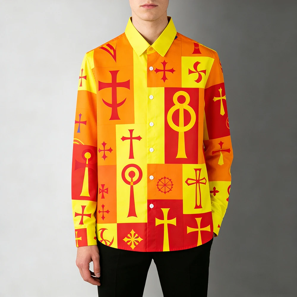 New's Men's Fashionable Young Personality Flamboyant Yuppie 3D Printed Shirt Hawaiian Long-sleeved Lapel Outdoor Clothes for You